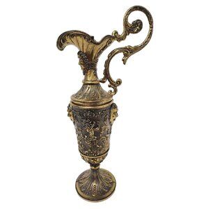 Vintage Italian Brass Antique Raised Relief Dancing Nobles Handle Pitcher Vase
